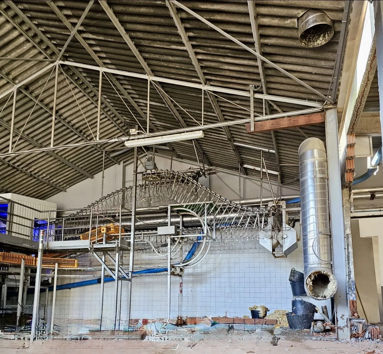 El espacio de trabajo: la nave en producción, con la línea de proceso instalada y 4,2 m de altura libre sobre la zona de obra